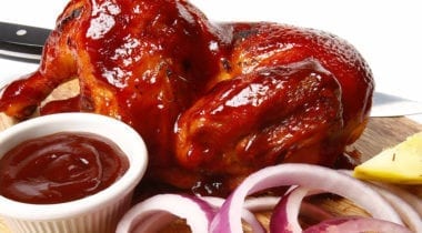 chicken with bbq sauce and onions
