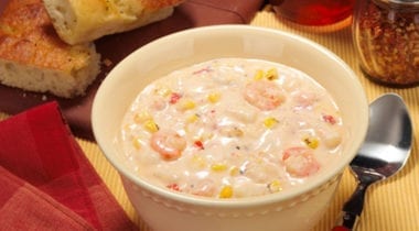 shrimp and corn chowder in a bowl