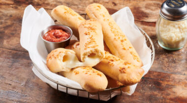 basket of cheese filled beadsticks with marinara