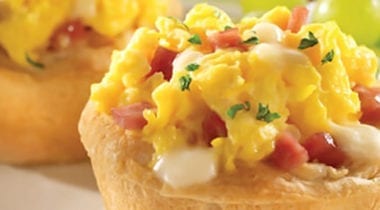 breakfast biscuit with egg and diced ham