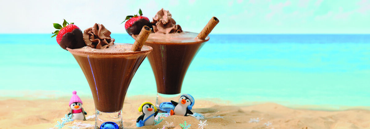 2 chocolate marinis on a beach