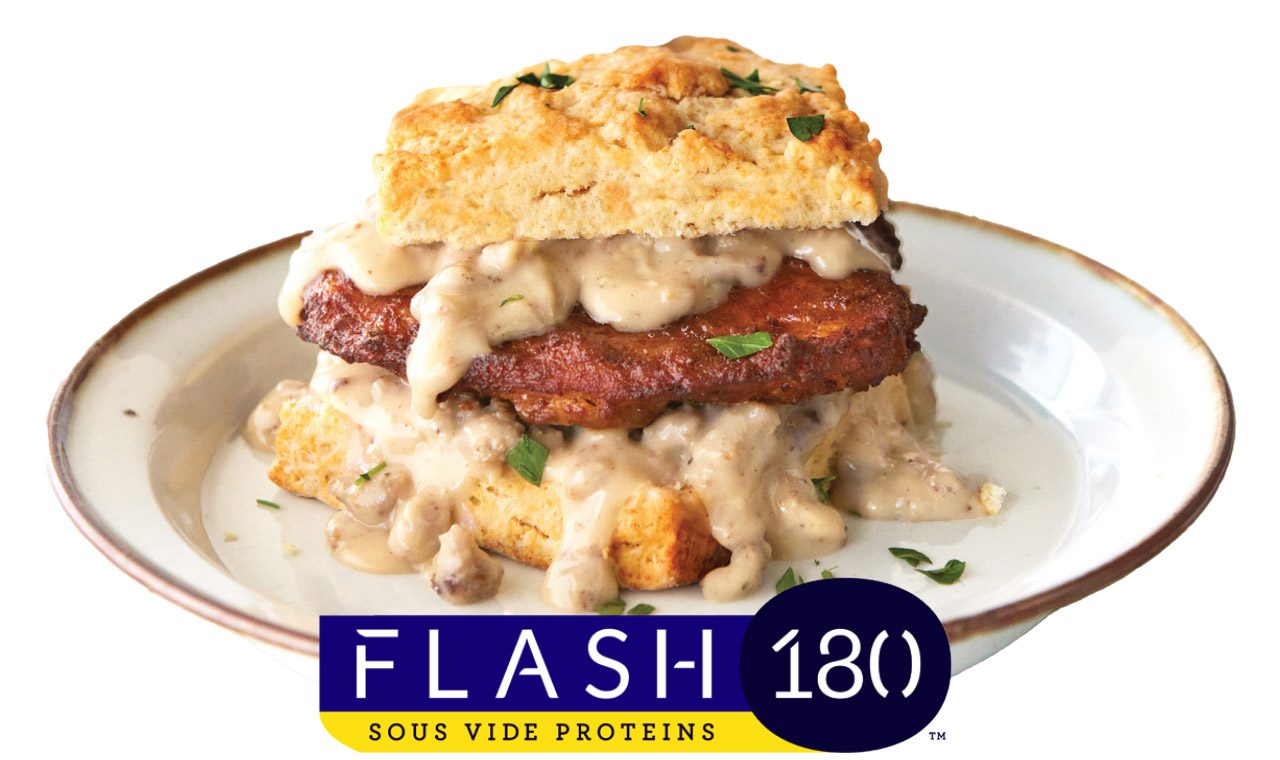 biscuits chicken gravy with flash 180 logo graphic