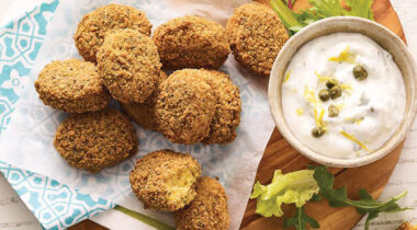 hummus bites with dipping sauce