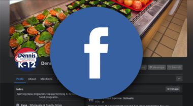 Facebook logo icon over Dennis k-12 Facebook page