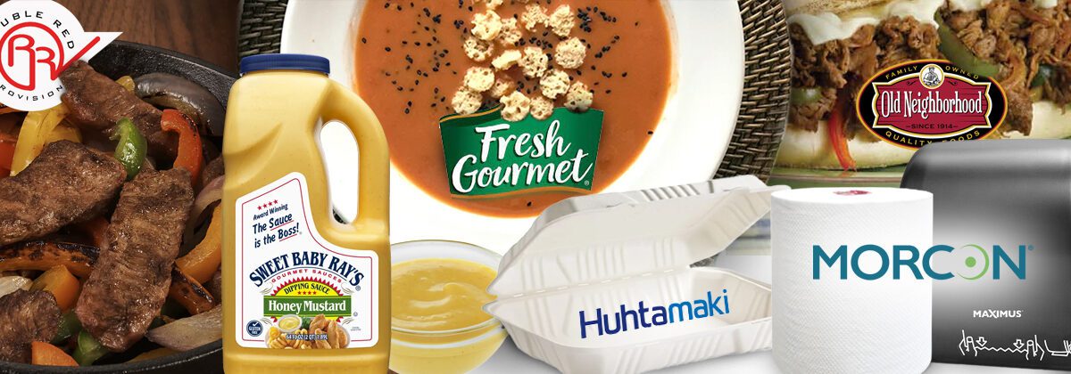multiple food items with logos
