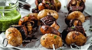 roasted potatoes on skewr